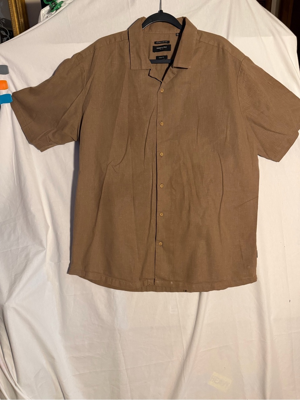 #457 Kenneth Cole Men's Brown Short-Sleeve Button-Up Shirt